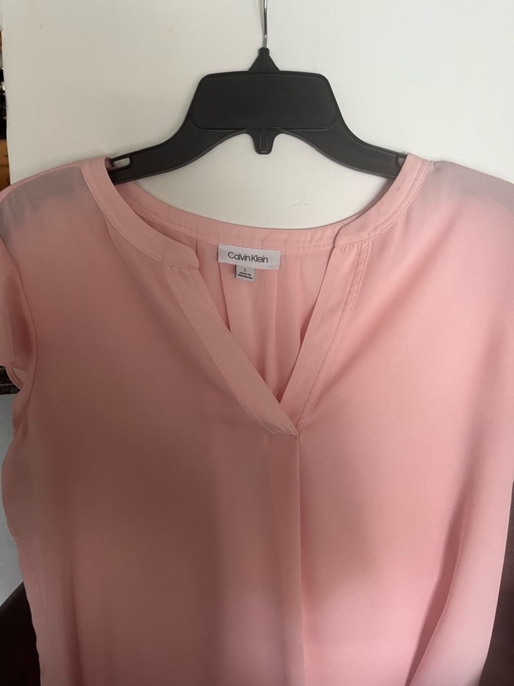 Calvin Klein Soft Pink Notch-Neck Cap Sleeve Blouse - Picture 3 of 3